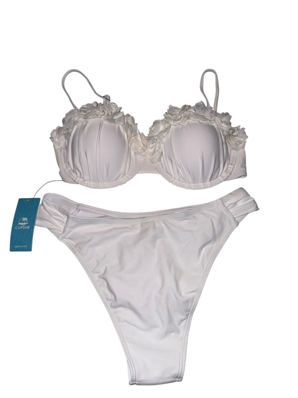 Cupshe White Ruched Bikini Set